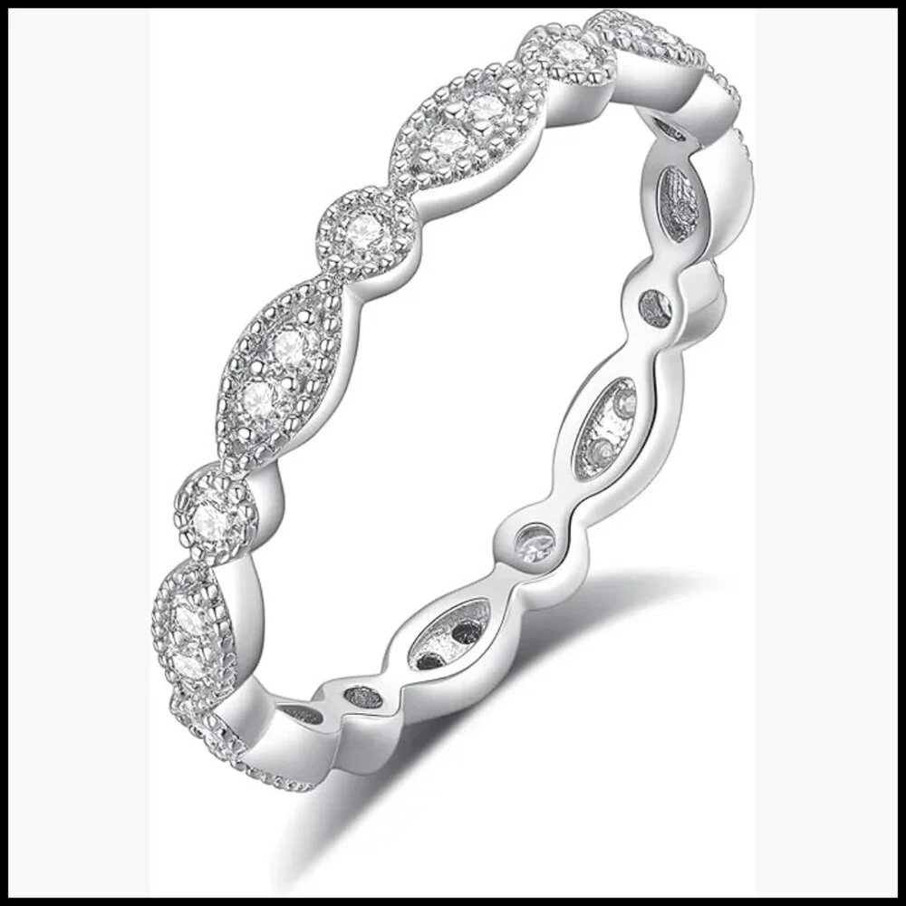 18K White Gold 1 CT Moissanite Wedding Band 925 Sterling Silver Stackable - Picture 6 of 6